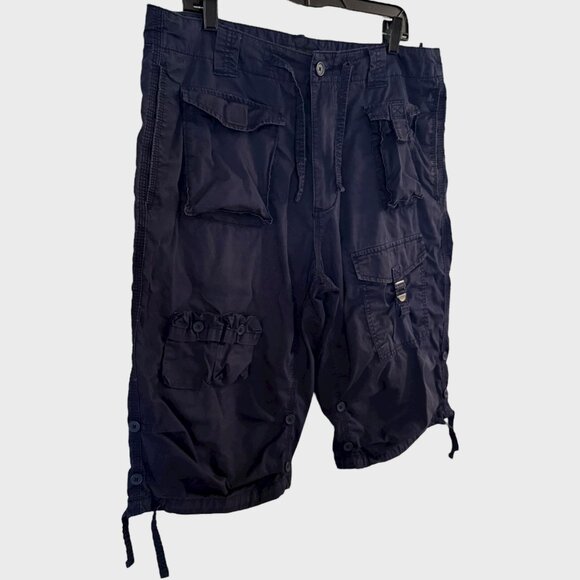 Y2K Sean John Classic Flight Cargo Shorts Blue Men's W34 Paratrooper Streetwear - Picture 3 of 9